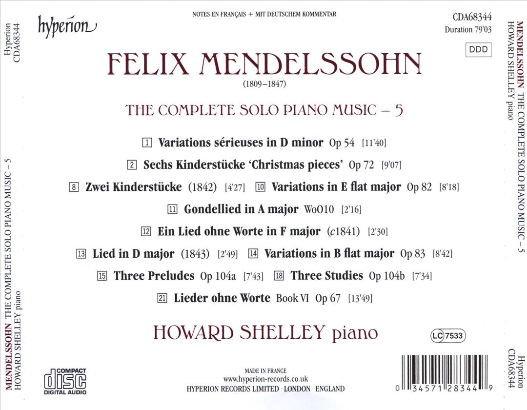 Mendelssohn: The Complete Solo Piano Music, Vol. 5 cover art