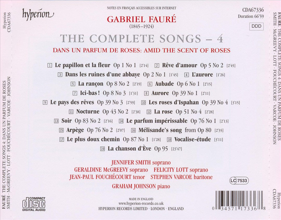 Fauré: The Complete Songs, Vol. 4: Dans un parfum de roses cover art