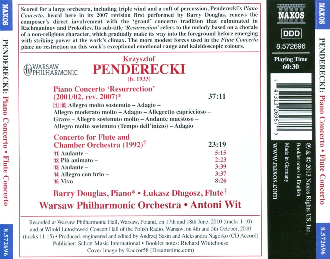 Penderecki: Piano Concerto 'Resurrection'; Flute Concerto cover art