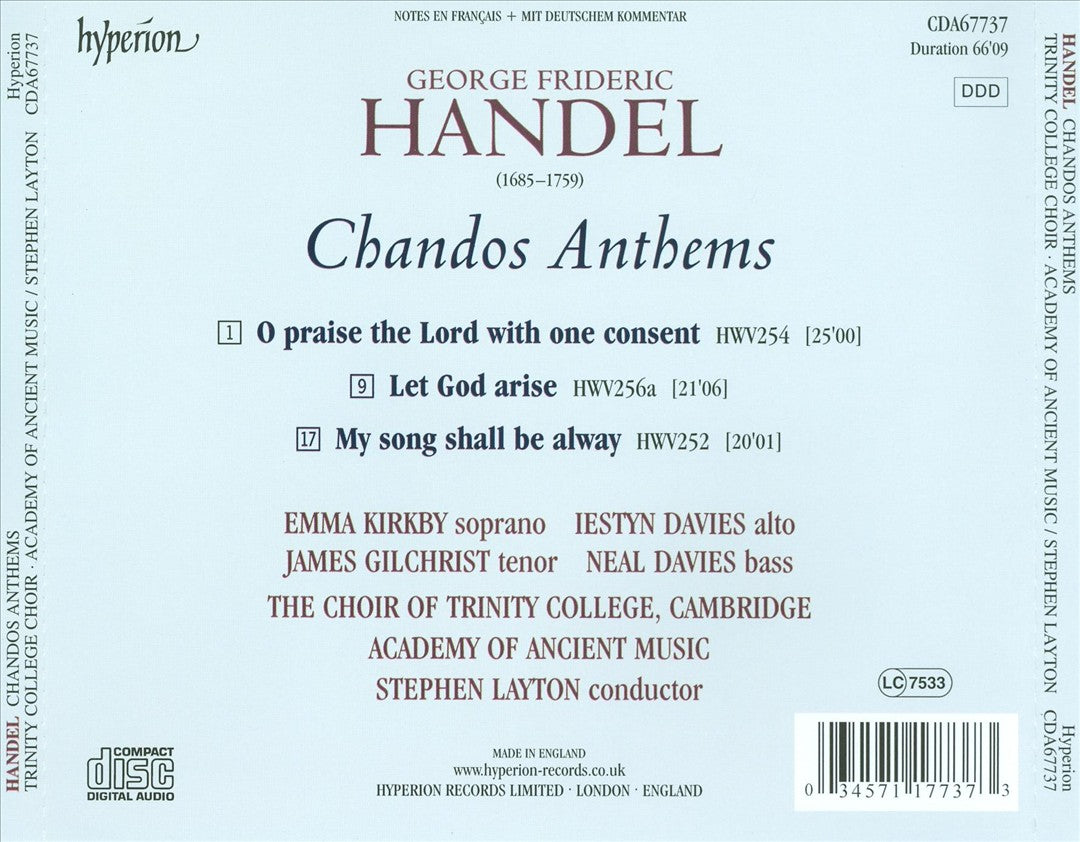Handel Chandos Anthems: My Song Shall be Alway - Let God Arise - O Praise the Lord with One Consent cover art