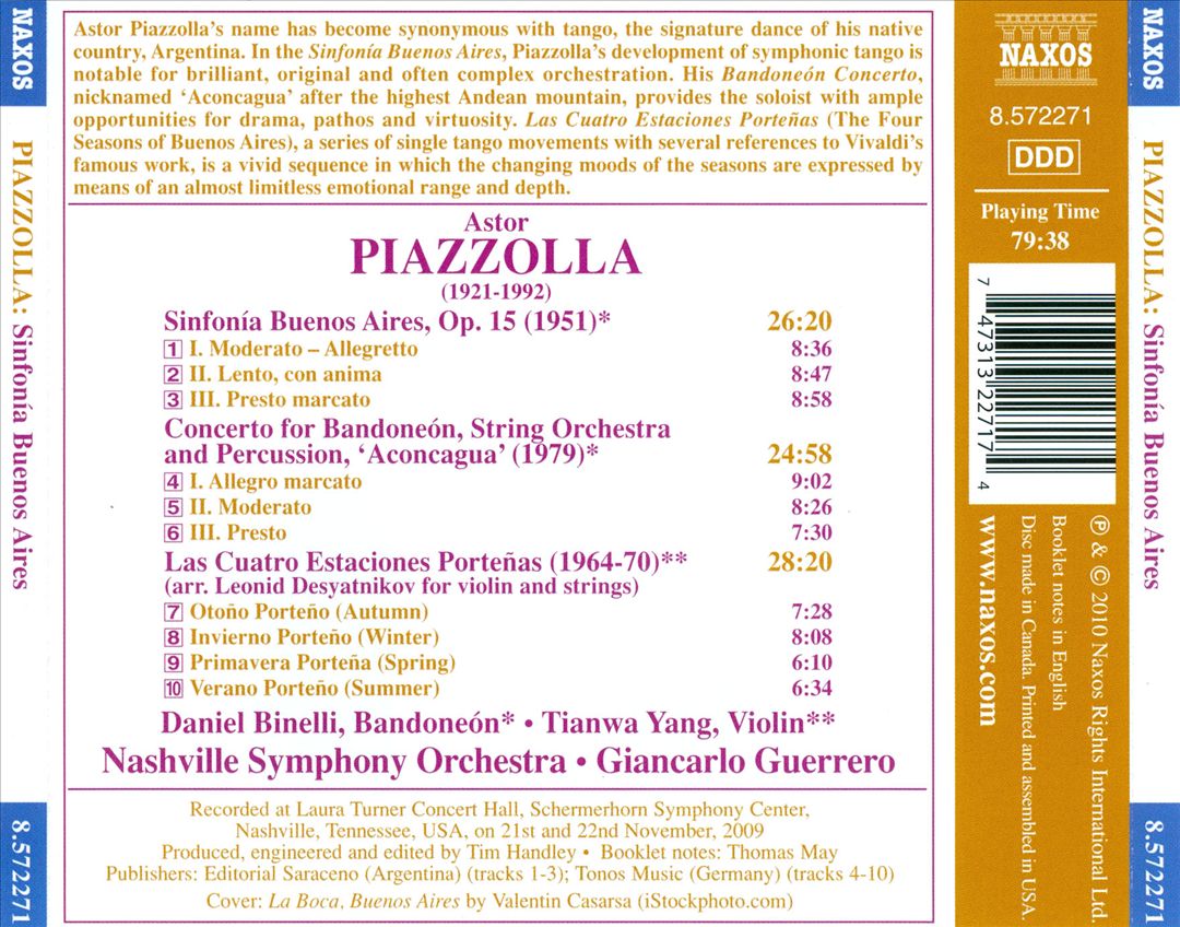 Piazzolla: Sinfonia Buenos Aires; Bandoneón Concerto; La Cuatro Estaciones Porteñas cover art