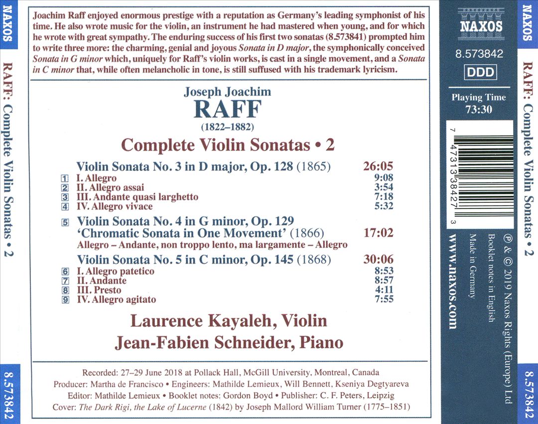 Raff: Complete Violin Sonatas, Vol. 2 - Sonatas Nos. 3, 4, and 5 cover art