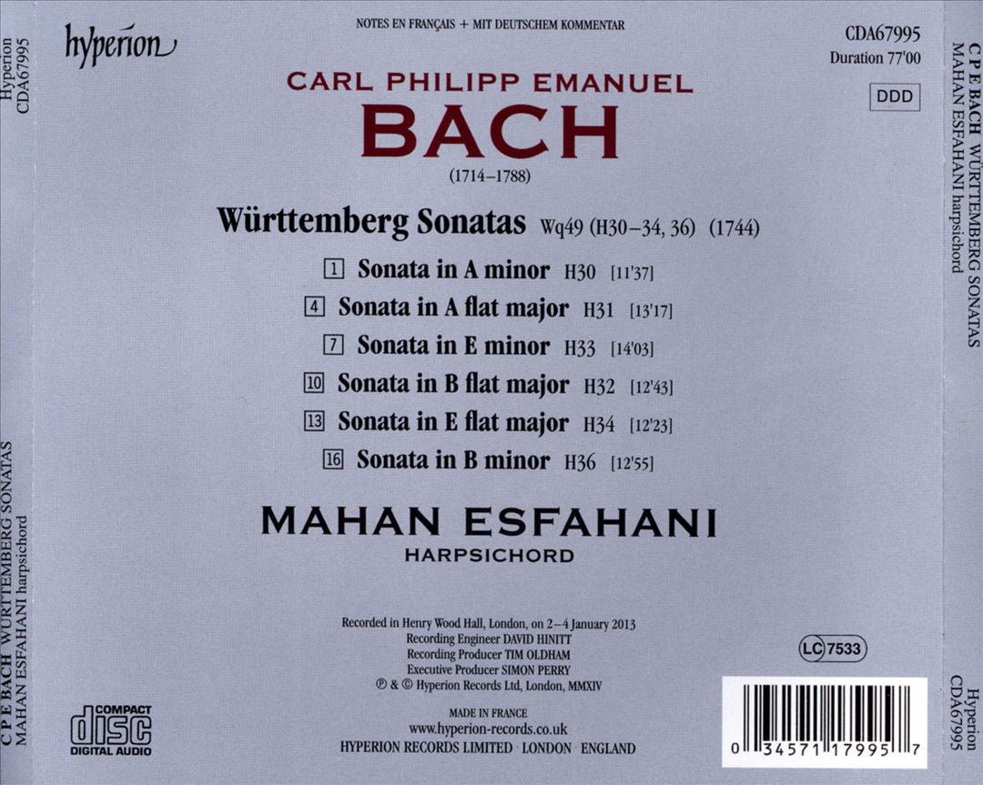 C.P.E. Bach: Württemberg Sonatas cover art