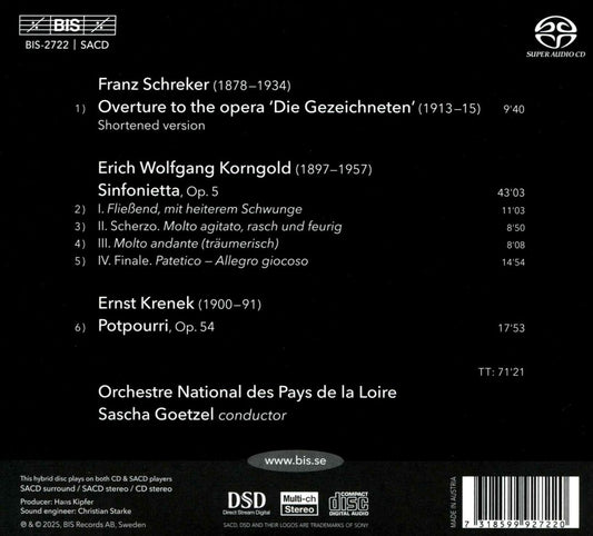 Schreker: Die Gezeichneten; Korngold: Sinfonietta; Krenek: Potpourri cover art