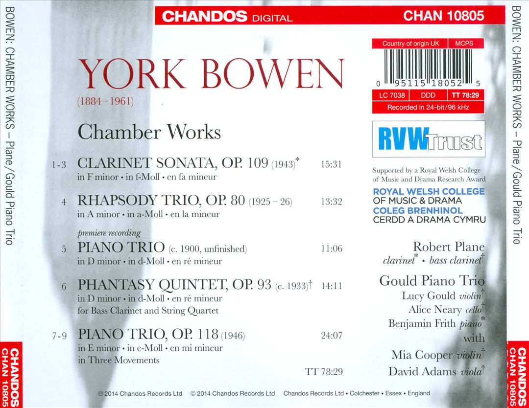 York Bowen: Phantasy Quintet; Piano Trios; Clarinet Sonata cover art