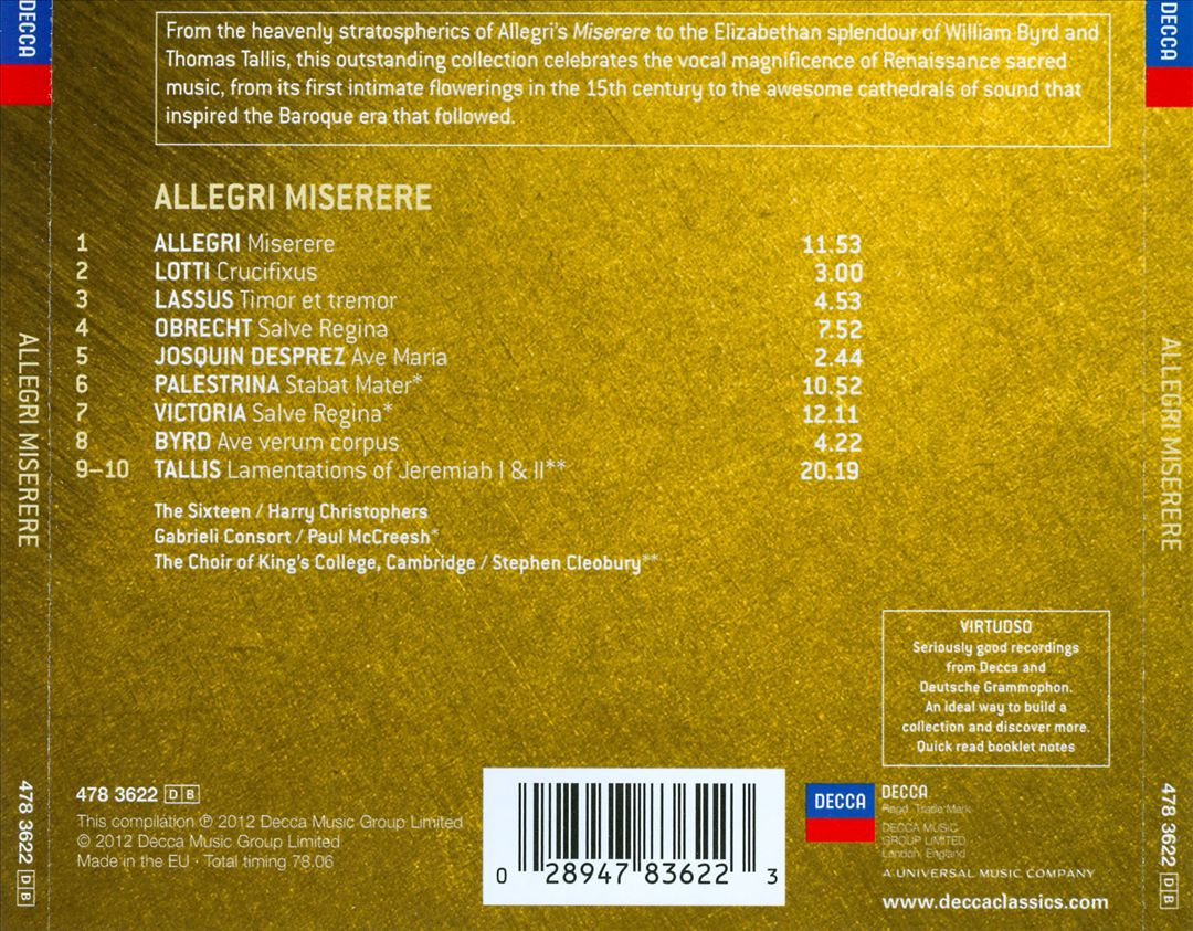 Allegri: Miserere; Tallis: Lamentations of Jeremiah cover art