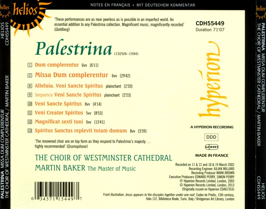 Palestrina: Missa Dum complerentur; Veni Sancte Spiritus cover art
