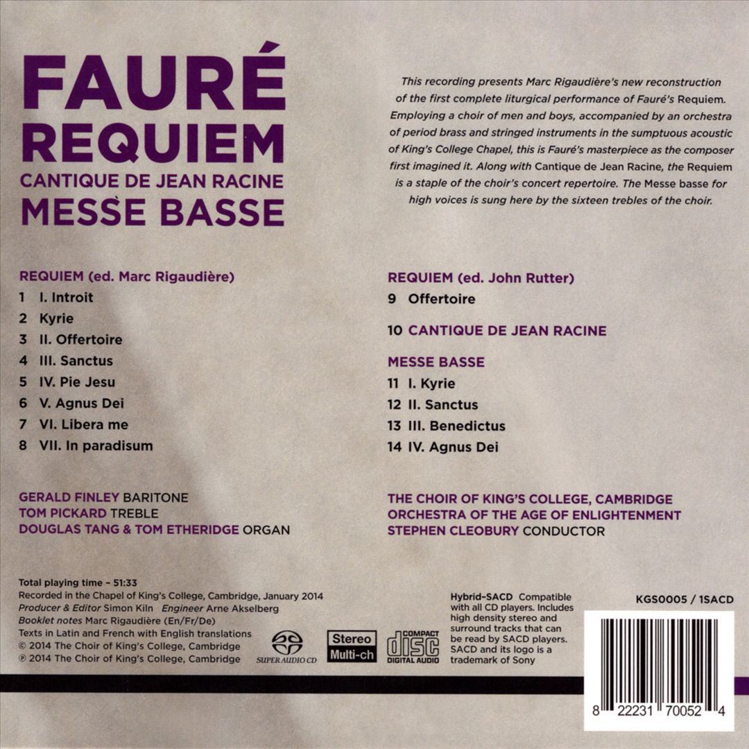 Fauré: Requiem; Cantique de Jean Racine; Messe Basse cover art