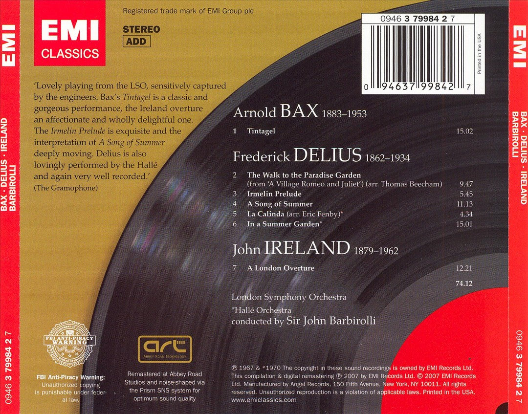Bax: Tintagel; Delius: The Walk to the Paradise Garden; A Song of Summer; Irmelin Prelude; La Calinda; In a Summer Garden; Ireland: A London Overture cover art