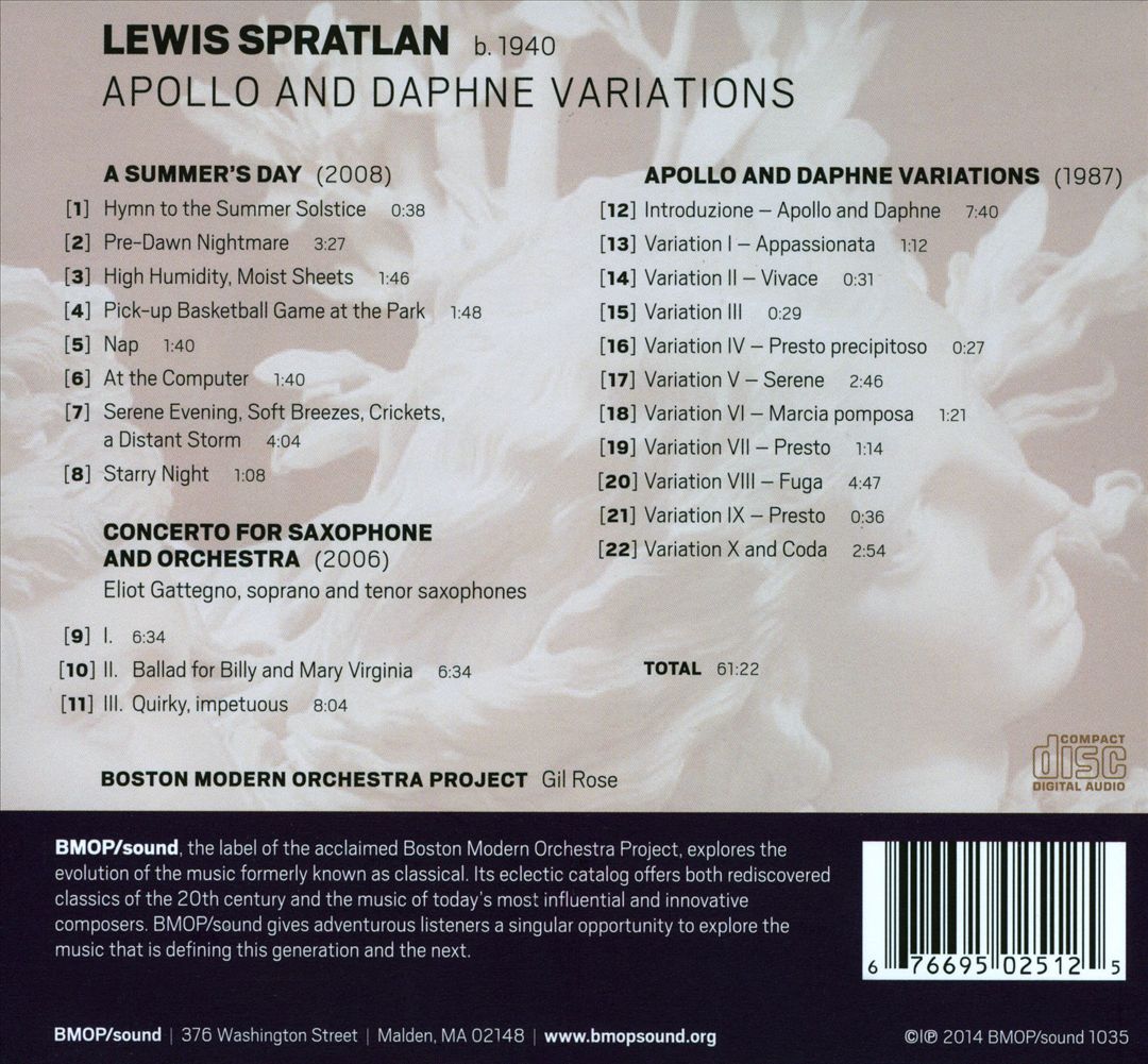 Lewis Spratlan: Apollo & Daphne Variations cover art
