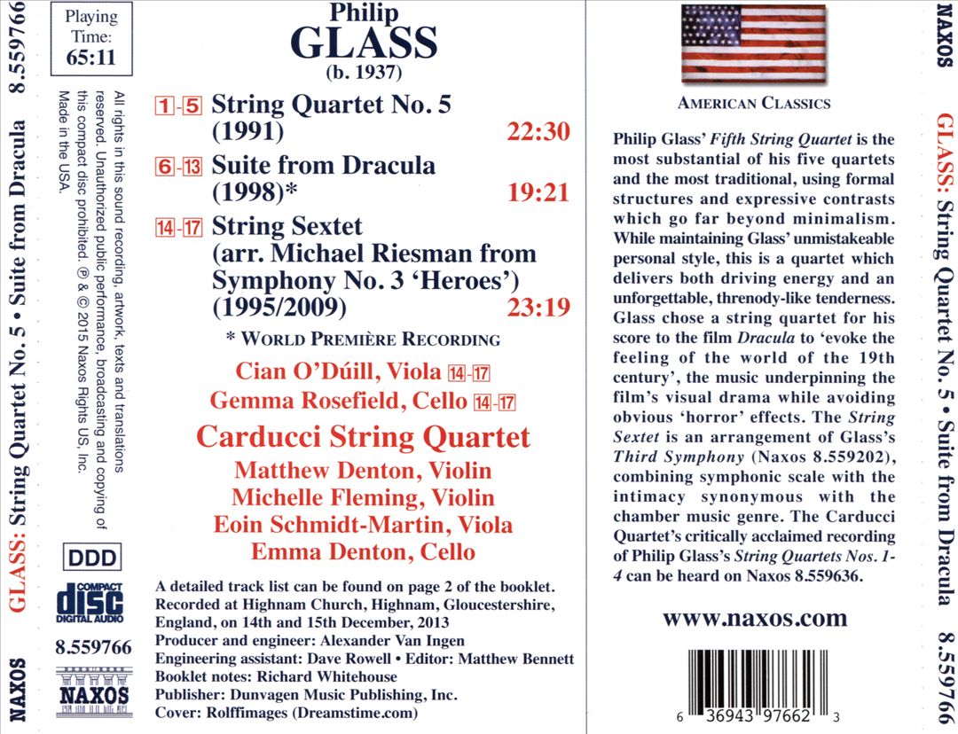 Philip Glass: String Quartet No. 5; Suite from Dracula; String Sextet cover art