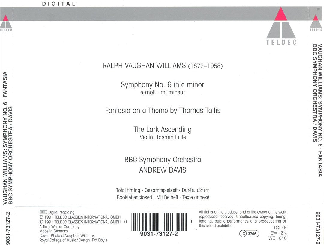 Vaughan Williams: Symphony No. 6; The Lark Ascending; Fantasia on a Theme by Thomas Tallis cover art