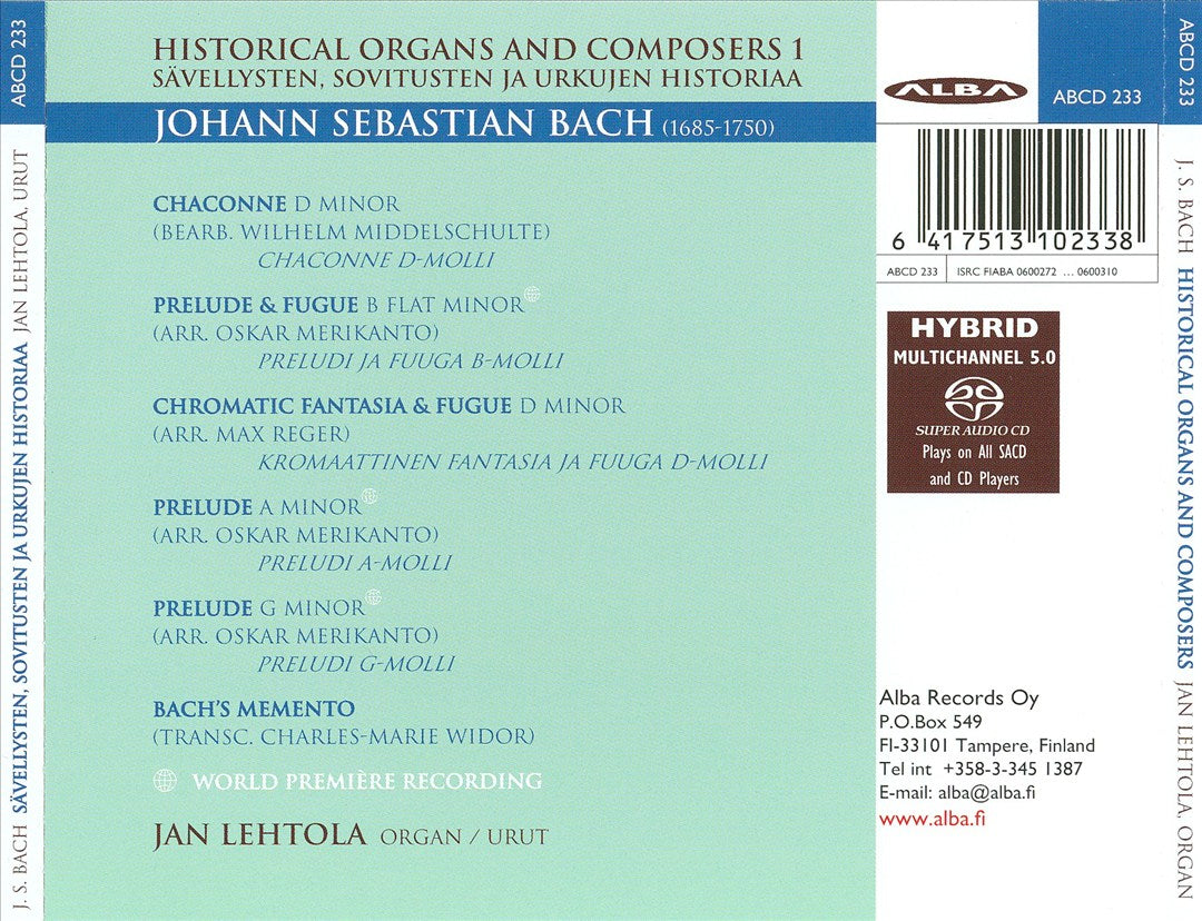 Jan Lehtola plays Bach on the Wegelius Organ cover art