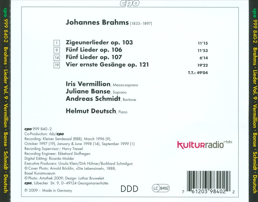Johannes Brahms: Lieder - Complete Edition, Vol. 9 cover art