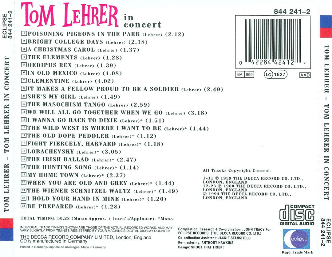 Tom Lehrer in Concert cover art