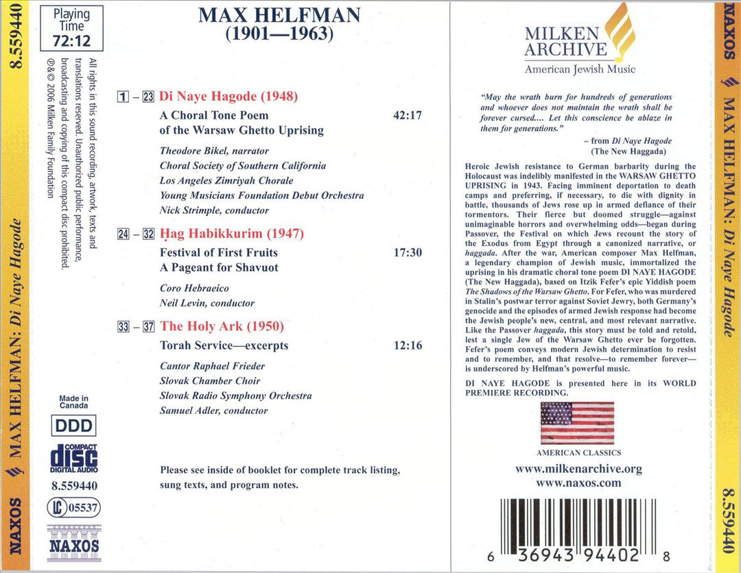 Max Helfman: Di Naye Hagode; Hag Habikkurim; The Holy Ark cover art