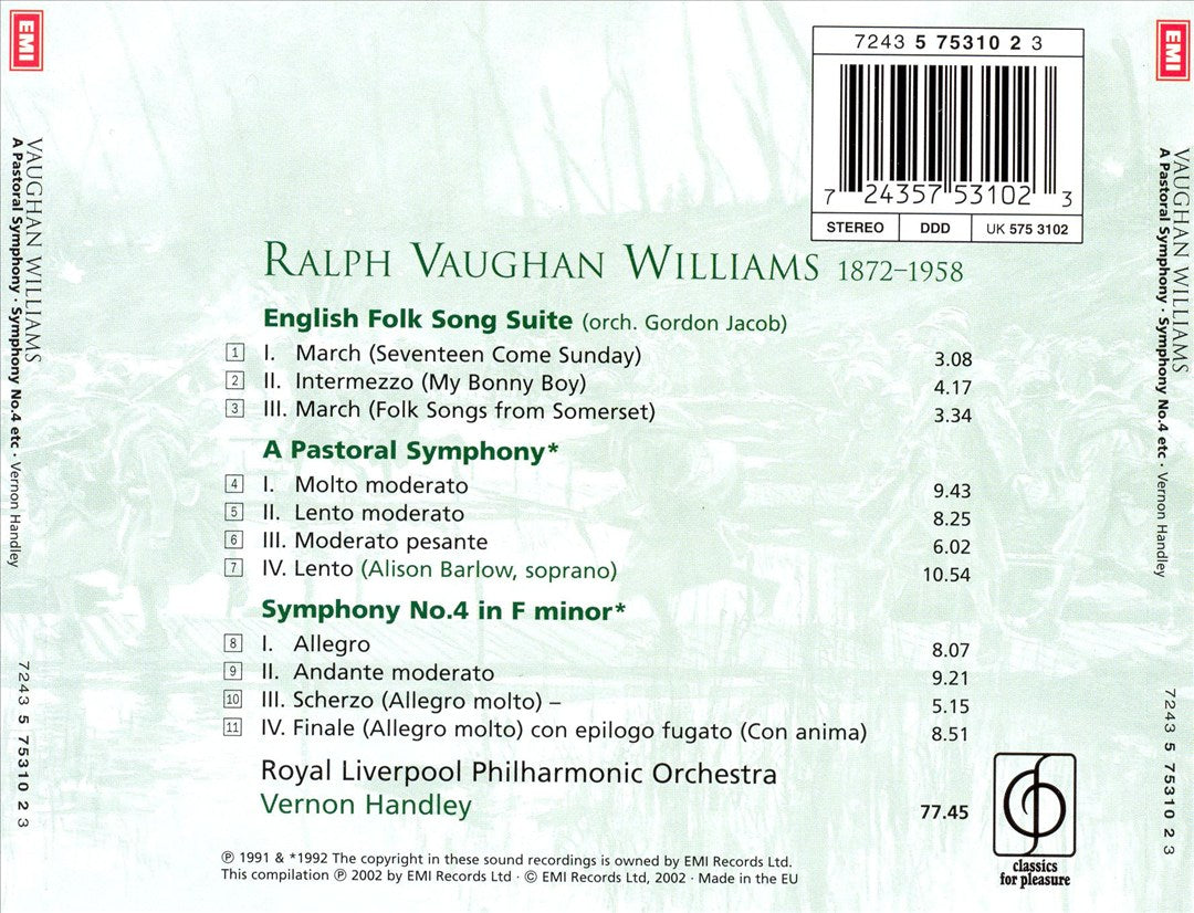 Vaughan Williams: A Pastoral Symphony; Symphony No. 4 in F minor; English Folk Song Suite cover art