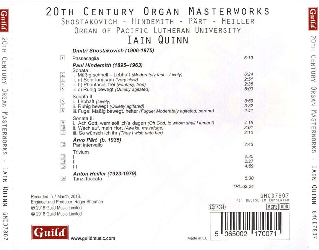 20th Century Organ Masterworks: Shostakovich, Hindemith, Pärt, Heiller cover art