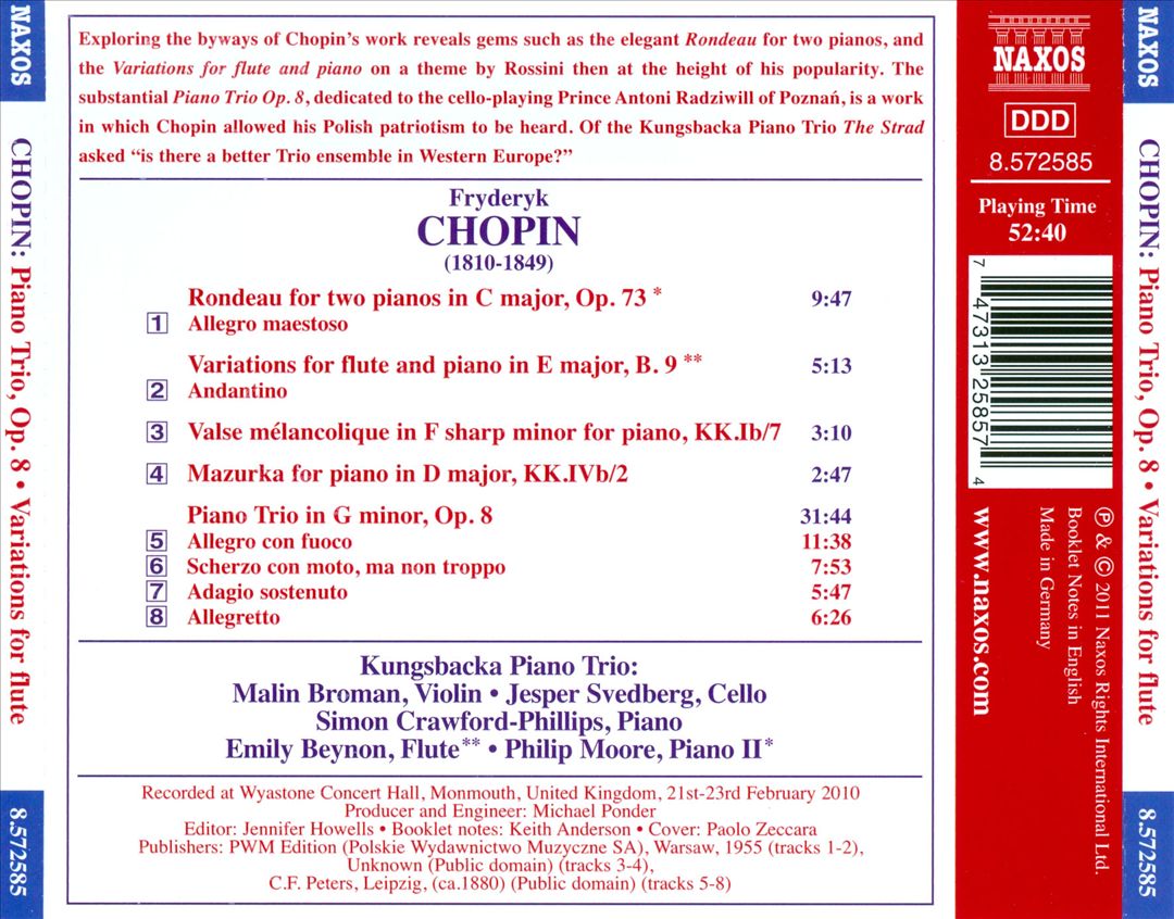 Chopin: Piano Trio, Op. 8; Variations for Flute & Piano cover art