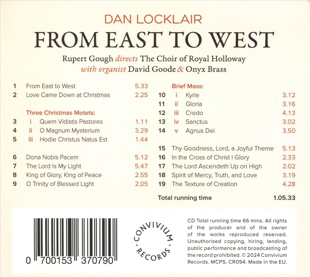 Dan Locklair: From East to West & Other Choral Works cover art