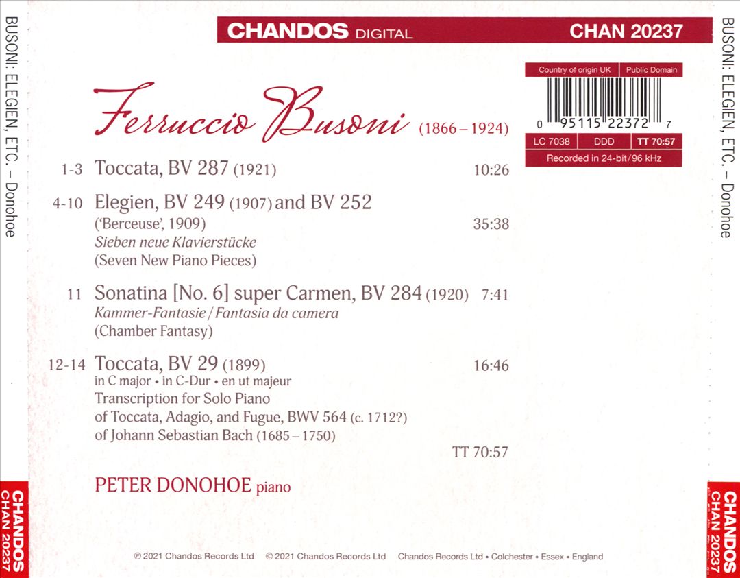 Busoni: Elegien; Toccata; Sonatina super Carmen; Toccata, Adagio and Fugue cover art