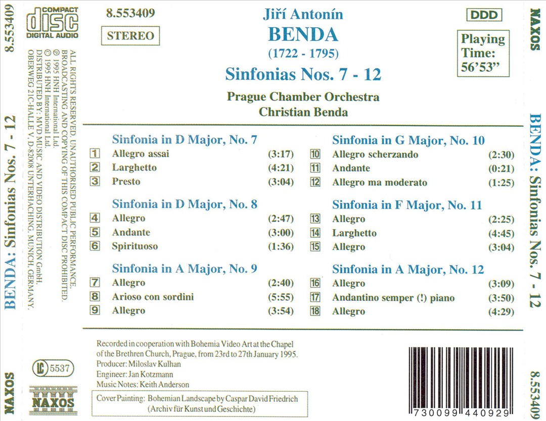 Benda: Sinfonias Nos. 7 to 12 cover art