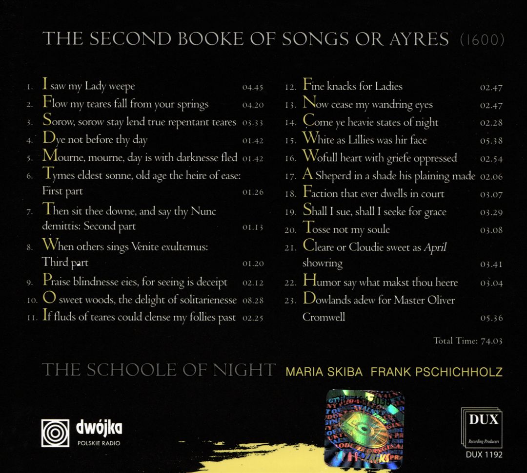 John Dowland: The Second Booke of Songs of Ayres (1600) cover art