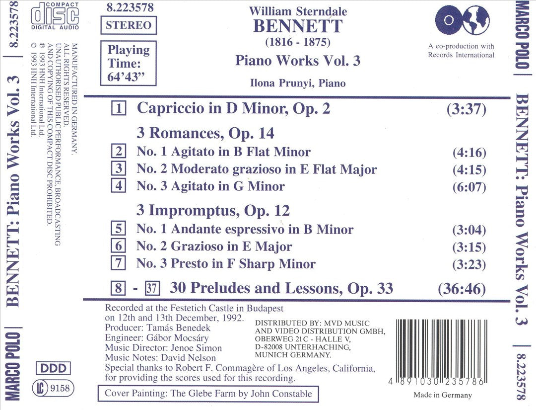 William Sterndale Bennett: Piano Works, Vol. 3 cover art
