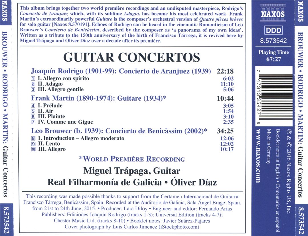 Leo Brouwer: Concierto de Benicàssim; Joaqín Rodrigo: Concerito de Aranjuez; Frank Martin: Guitare cover art