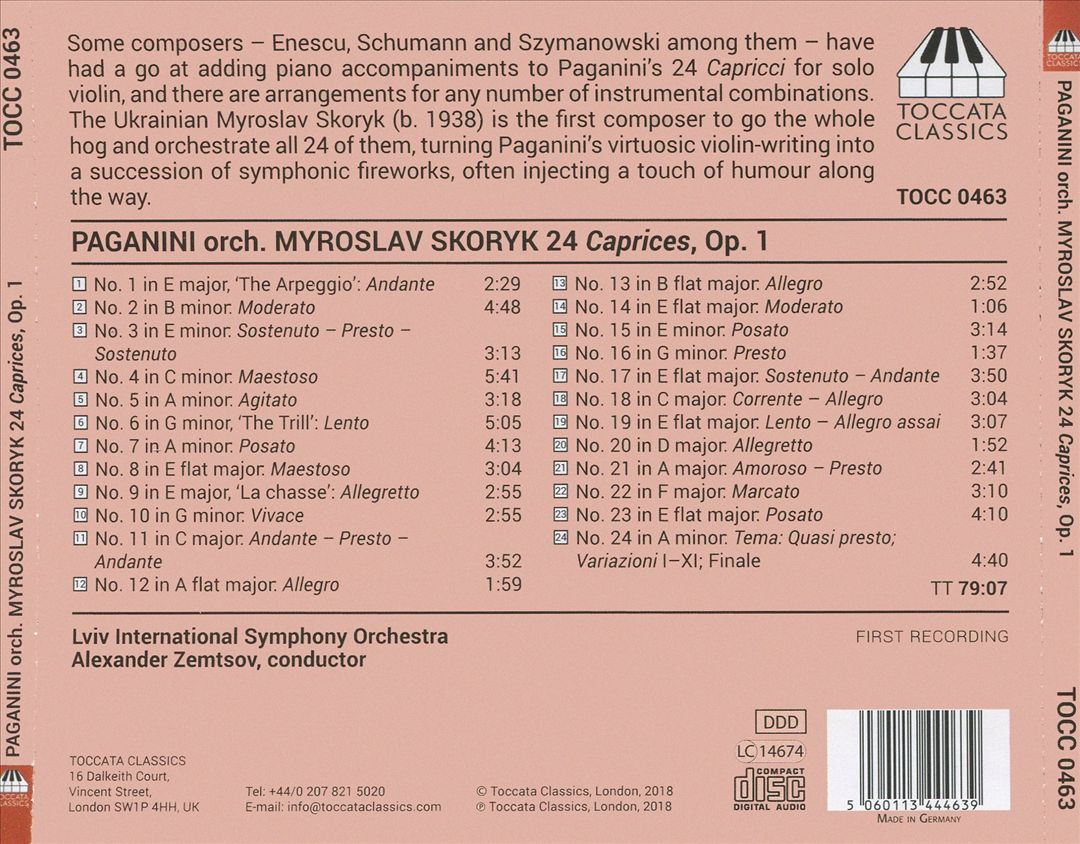 Paganini by Arrangement: 24 Caprices Op. 1 Orchestrated by Myroslav Skoryk cover art