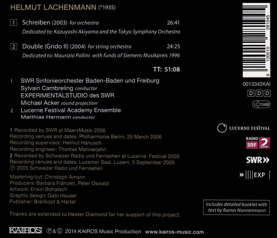 Helmut Lachenmann: Schreiben; Double (Grido II) cover art