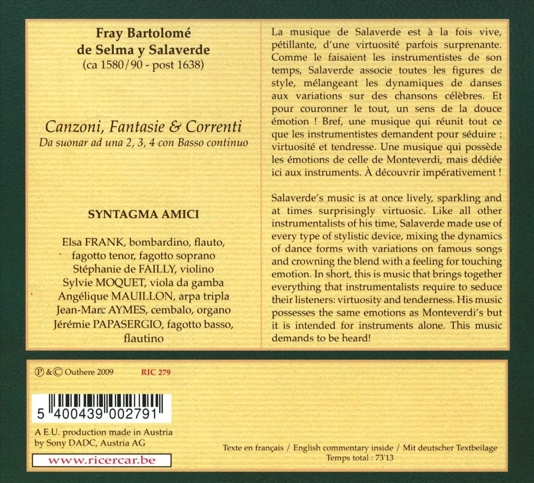 Bartolomé De Selma Y Salaverde: Canzoni, fantasie & correnti cover art