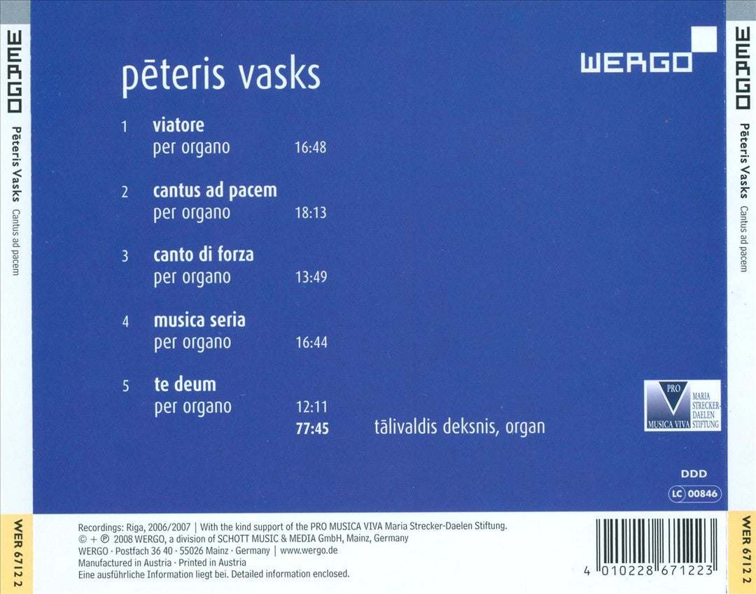 Peteris Vasks: Cantus ad pacem cover art