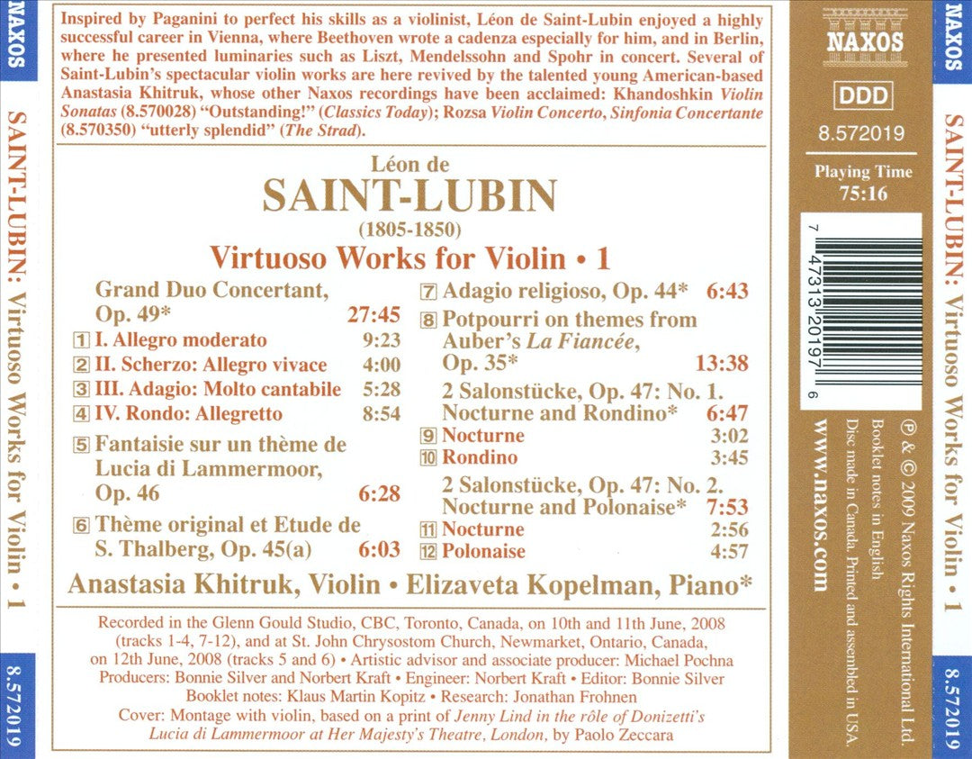 Léon de Saint-Lubin: Virtuoso Works for Violin, Vol. 1 cover art