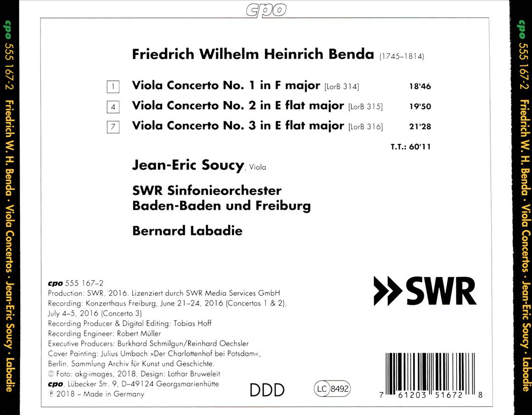 Friedrich Wilhelm Heinrich Benda: Viola Concertos 1-3 cover art