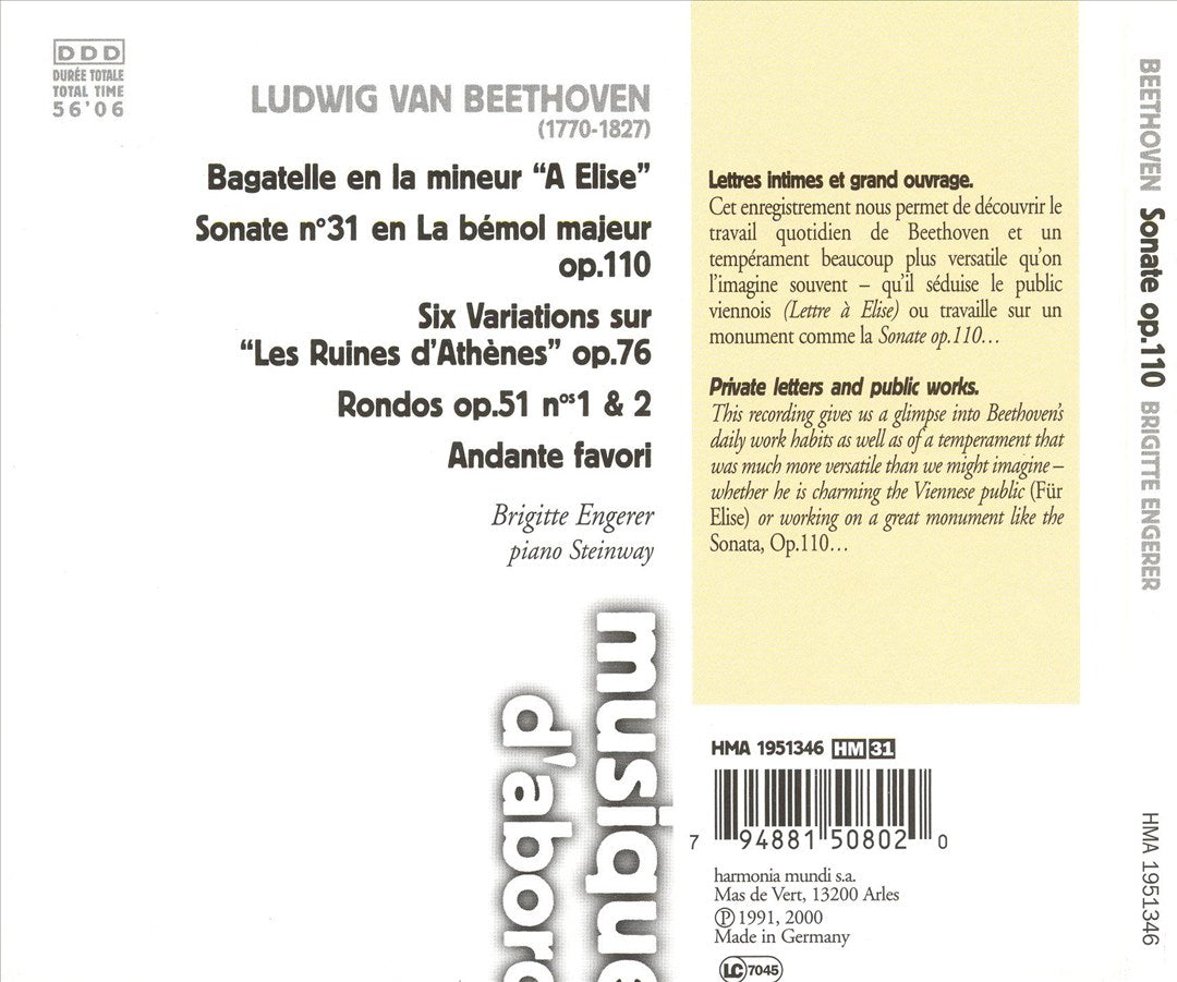 Beethoven: Lettre à Élise; Sonate Op. 110 cover art