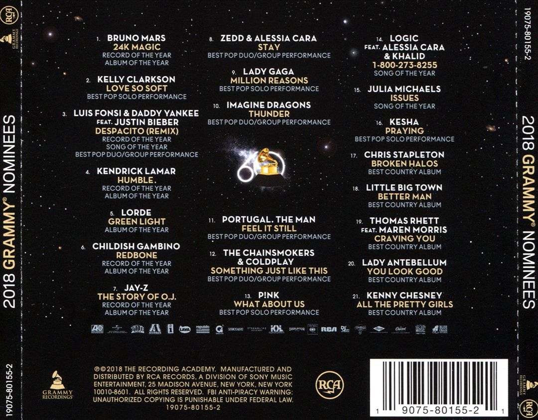 2018 Grammy Nominees cover art