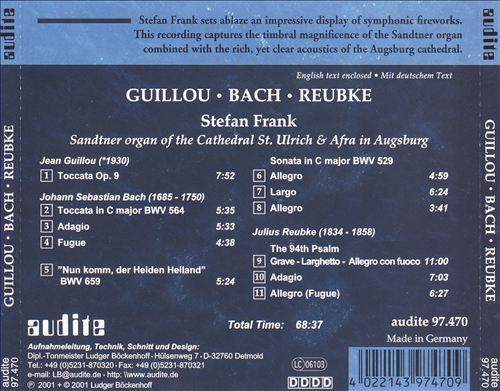 Stefan Frank plays Guillou, Reubke, Bach cover art