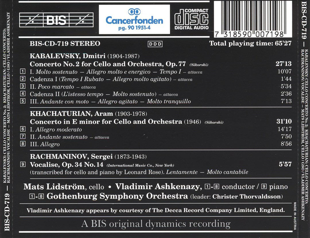 Kabalevsky: Cello Concerto No. 2; Khachaturian: Cello Concerto; Rachmaninov: Vocalise cover art