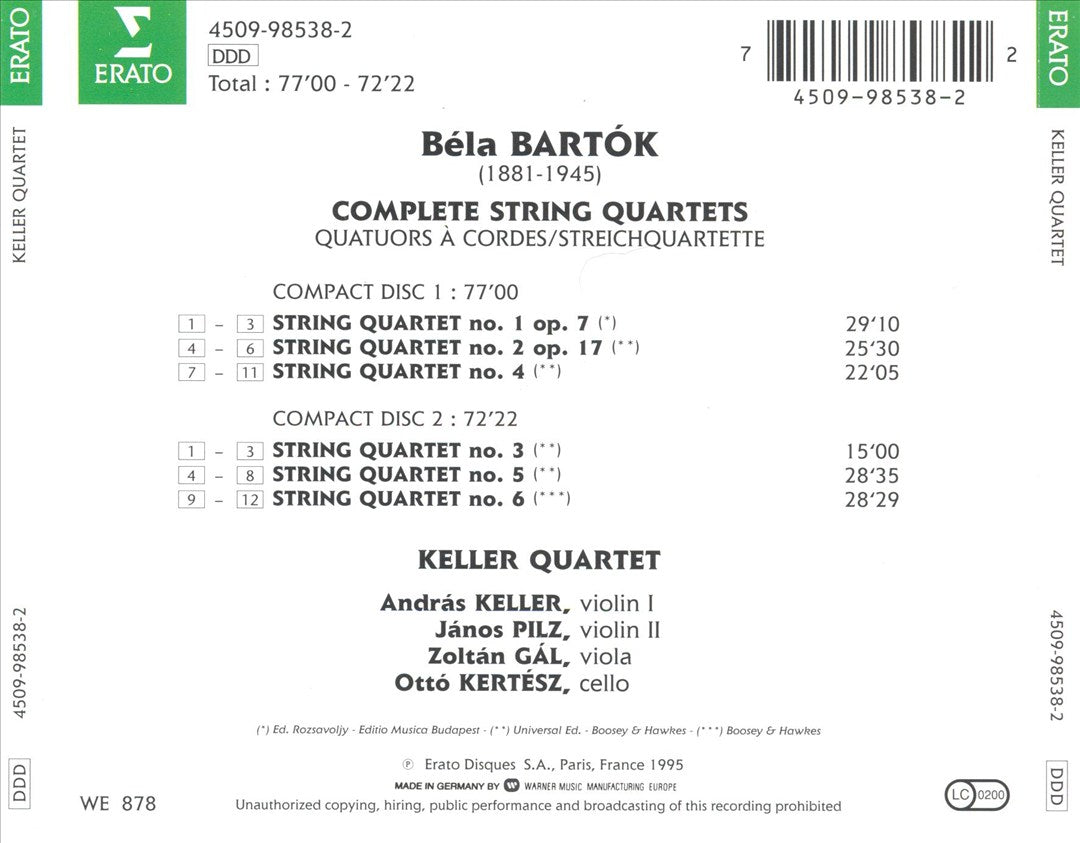 Bartók: Complete String Quartets Nos 1-6 cover art