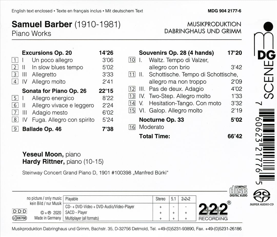 Samuel Barber: Excursions op. 20; Sonata op. 26; Ballade op. 46; Souvenirs op. 28; Nocturne op. 33 cover art