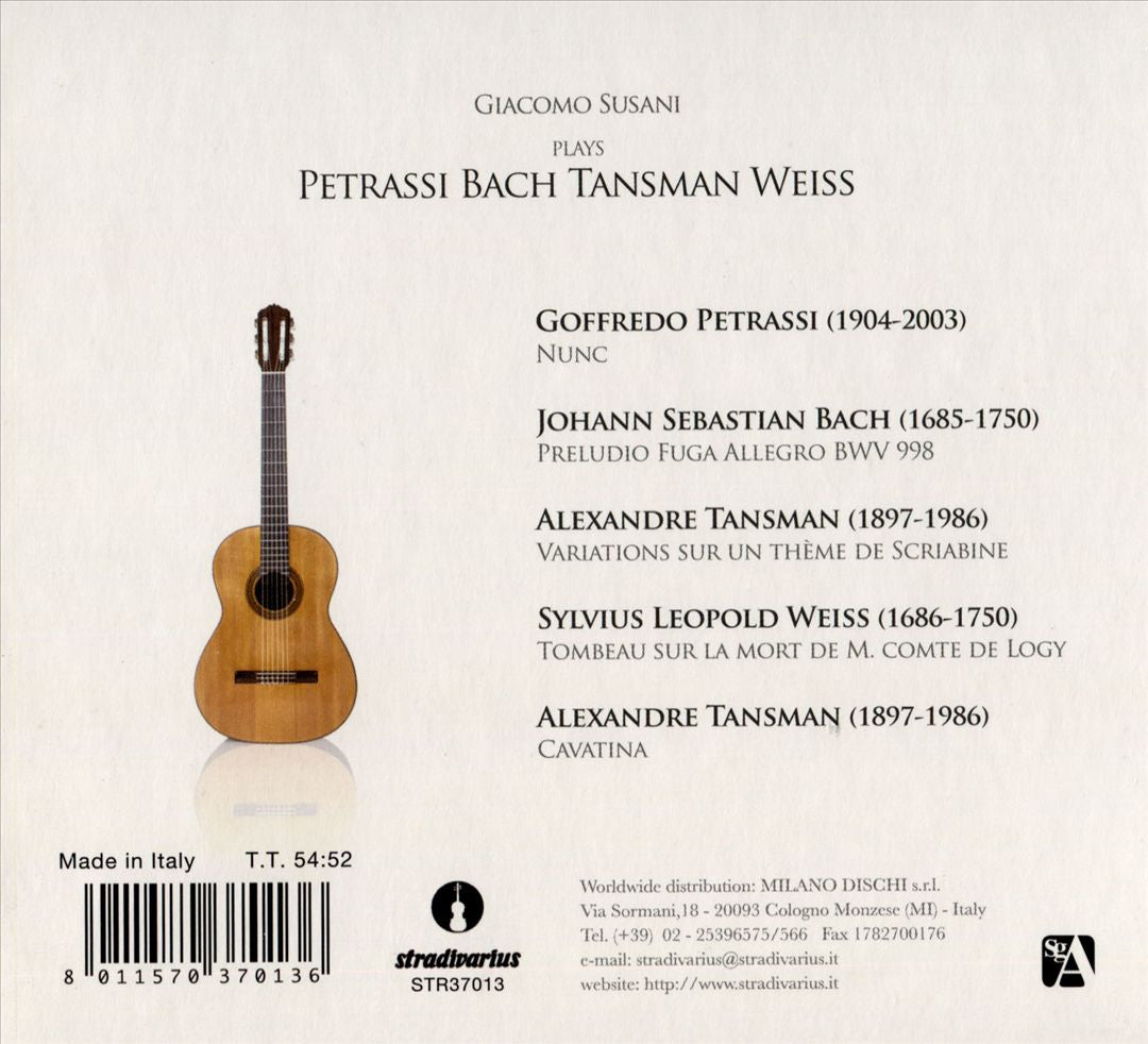 Giacomo Susani Plays Petrassi, J.S. Bach, Tansman & Weiss cover art