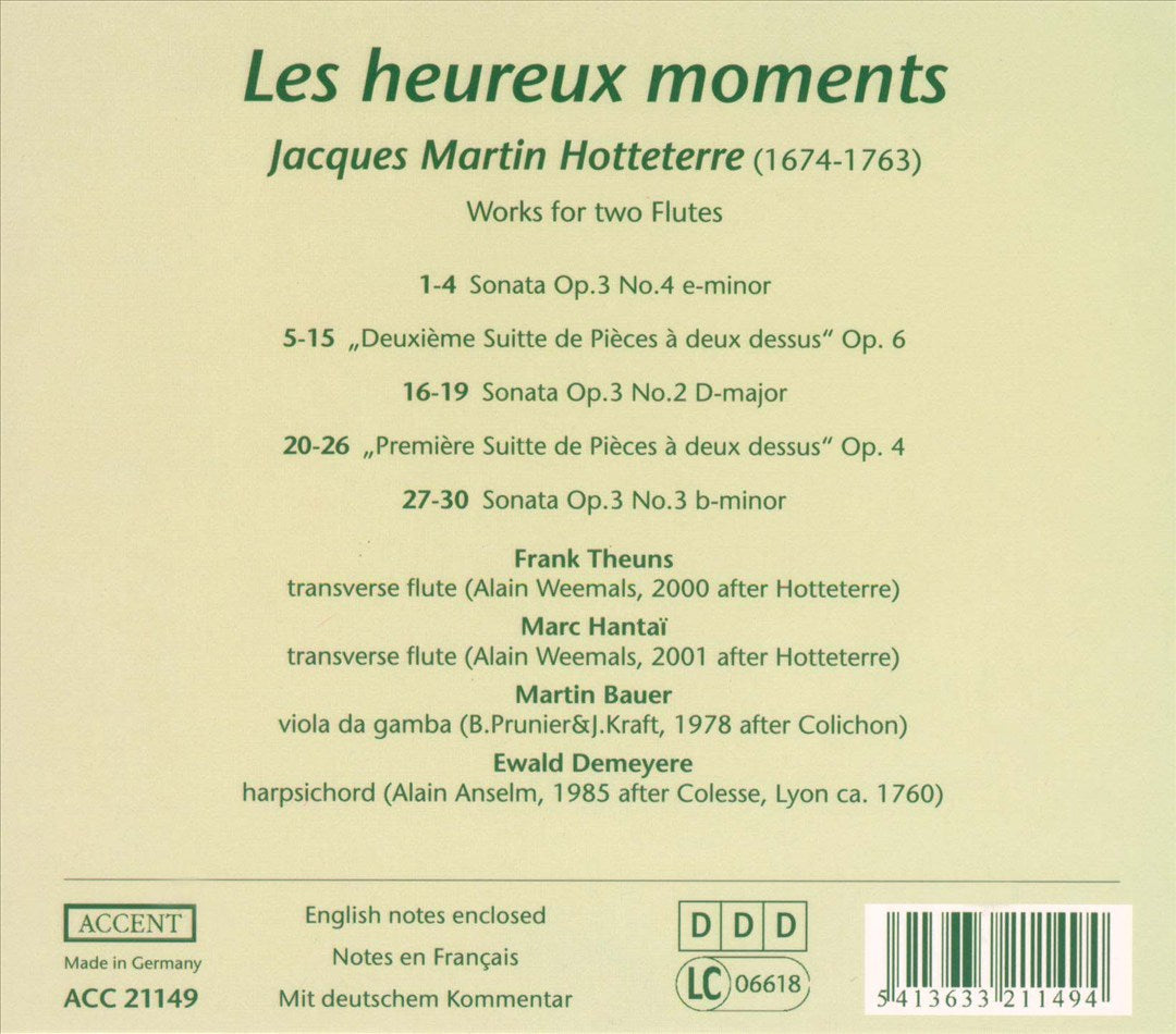 Jacques M. Hotteterre: Les heureux moments cover art