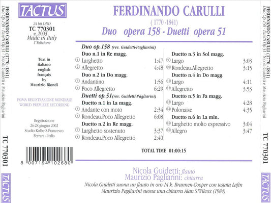 Ferdinando Carulli: Duo opera 158; Duetti opera 51 cover art