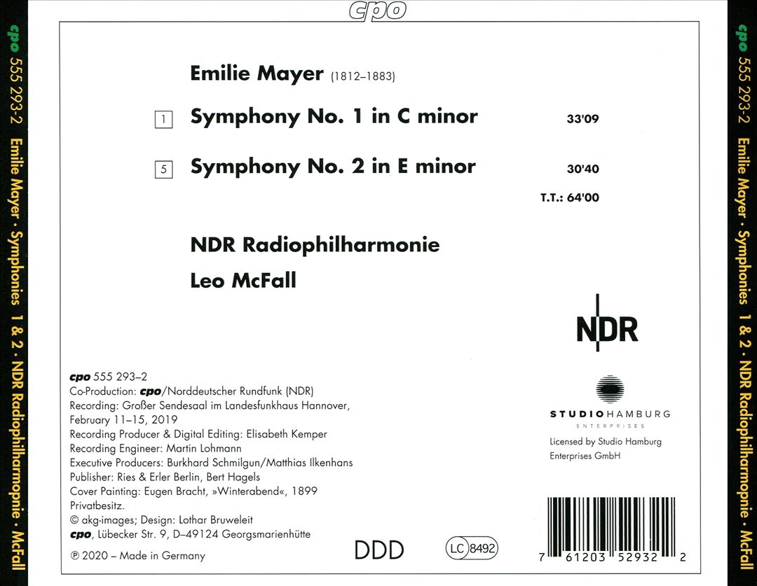 Emilie Mayer: Symphonies 1 & 2 cover art