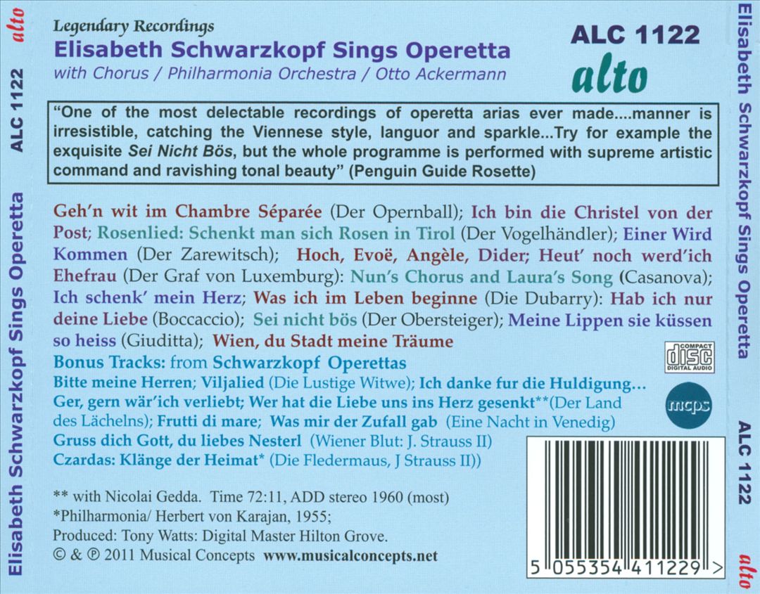 Elisabeth Schwarzkopf sings Operetta cover art
