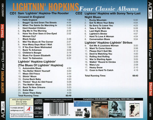 4LPs: The Rooster Crowed in England/Lightnin' (The Blues of Lightnin' Hopkins)/Last Night Blues/Lightnin' Strikes cover art