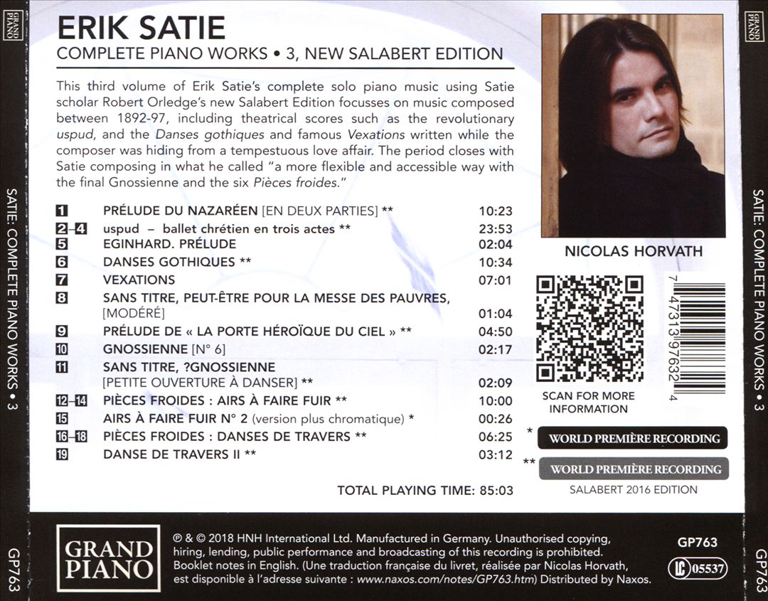 Satie: Complete Piano Works, Vol. 3 - New Salabert Edition cover art