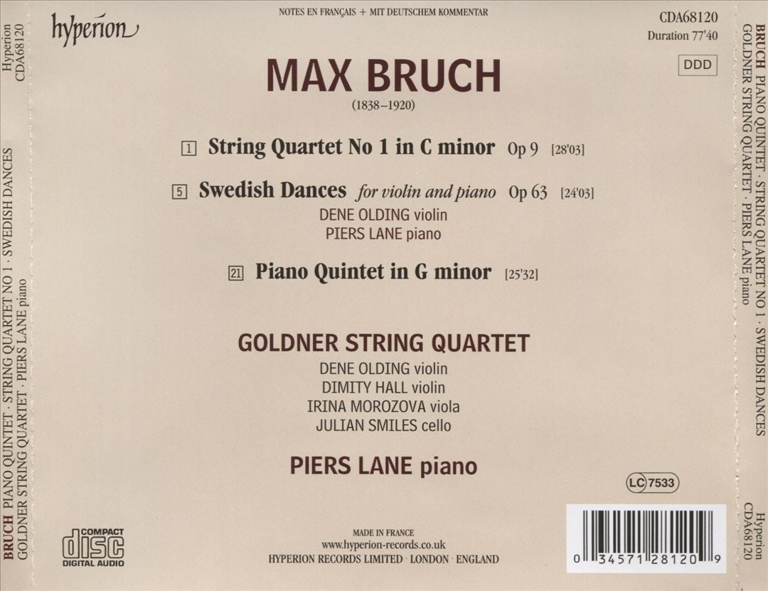 Bruch: Piano Quintet in G minor; String Quartet No. 1; Swedish Dances, Op. 63 cover art