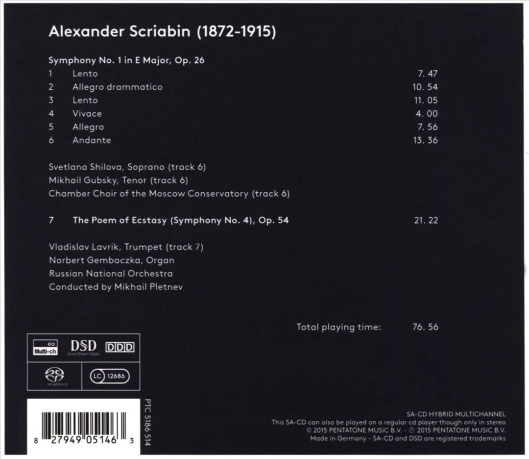 Scriabin: Symphony No. 1; The Poem of Ecstasy cover art